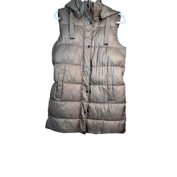 WEATHERPROOF Ladies Long Quilted Hooded Puffer Zip Vest, Color Taupe Rose M - Picture 1 of 8